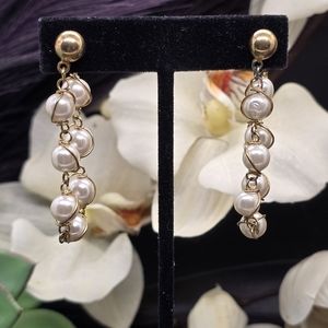 Elegant Gold and White Pearl Drop Earrings
